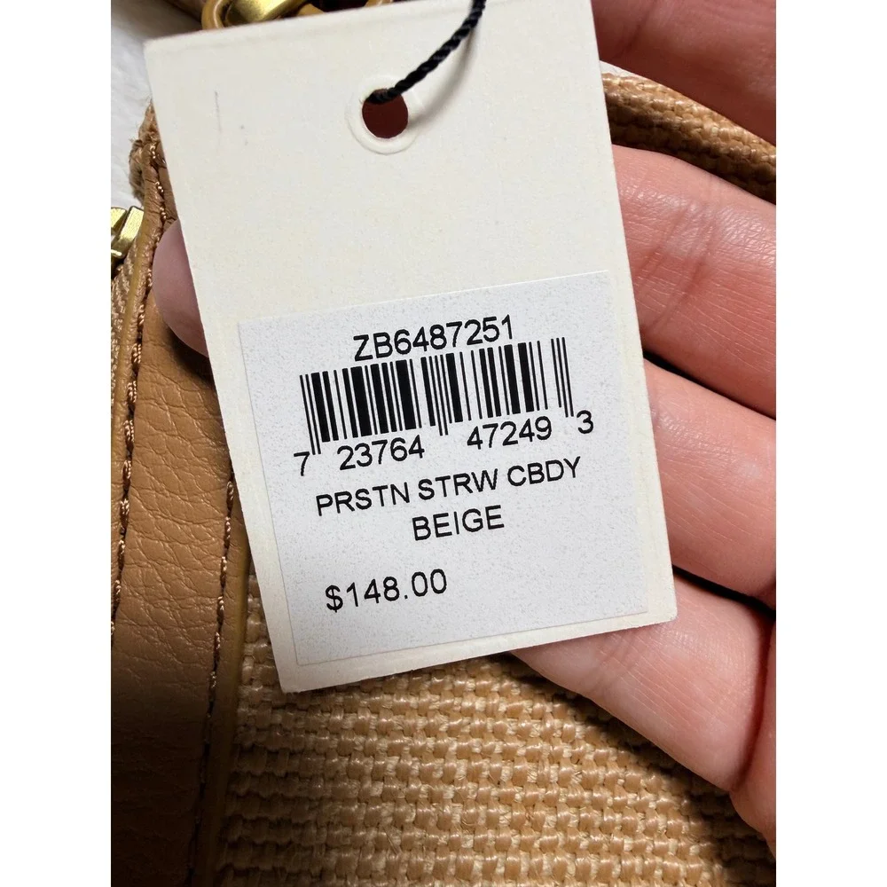 Fossil Preston Straw Crossbody Bag Beige Leather Trim New with Tags